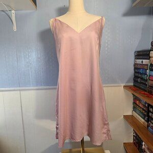 Ettitude Large Silky Rose Pink V Neck Lyocell Sateen Slip Dress Nightgown